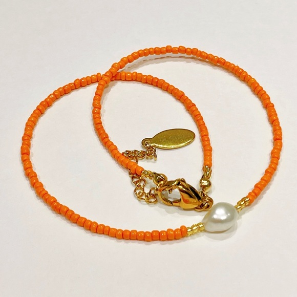 Handmade natural fresh water Pearl & orange glass seed bead necklace - Picture 2 of 4
